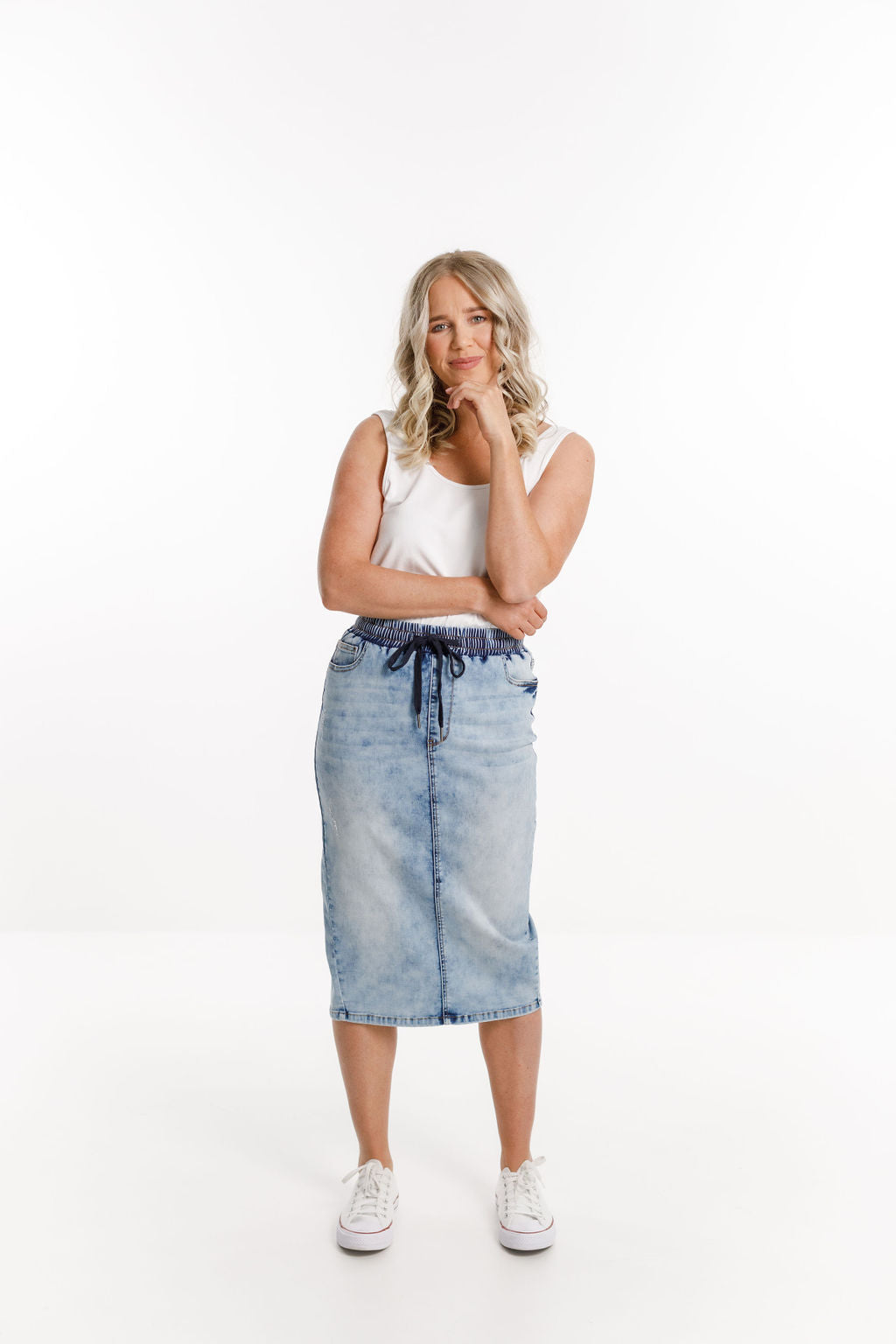 Denim Midi Skirt - Snow Wash