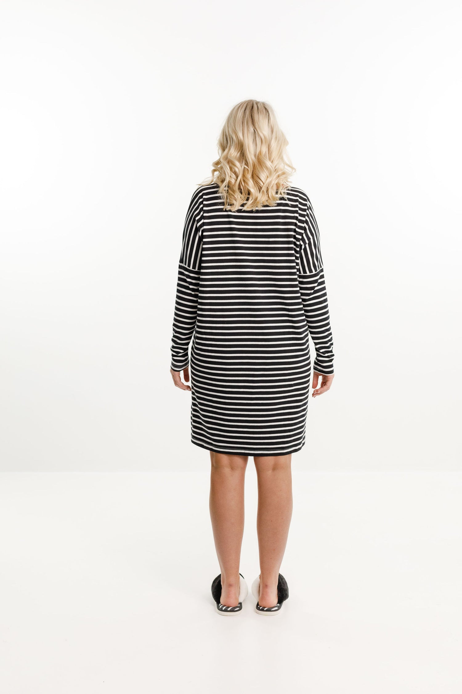 Long Sleeve Nighty - Black &amp; White Stripes